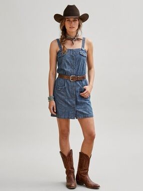 Covet Hand Crafted Redemption Denim Chambray Pinafore Dress Utility Small